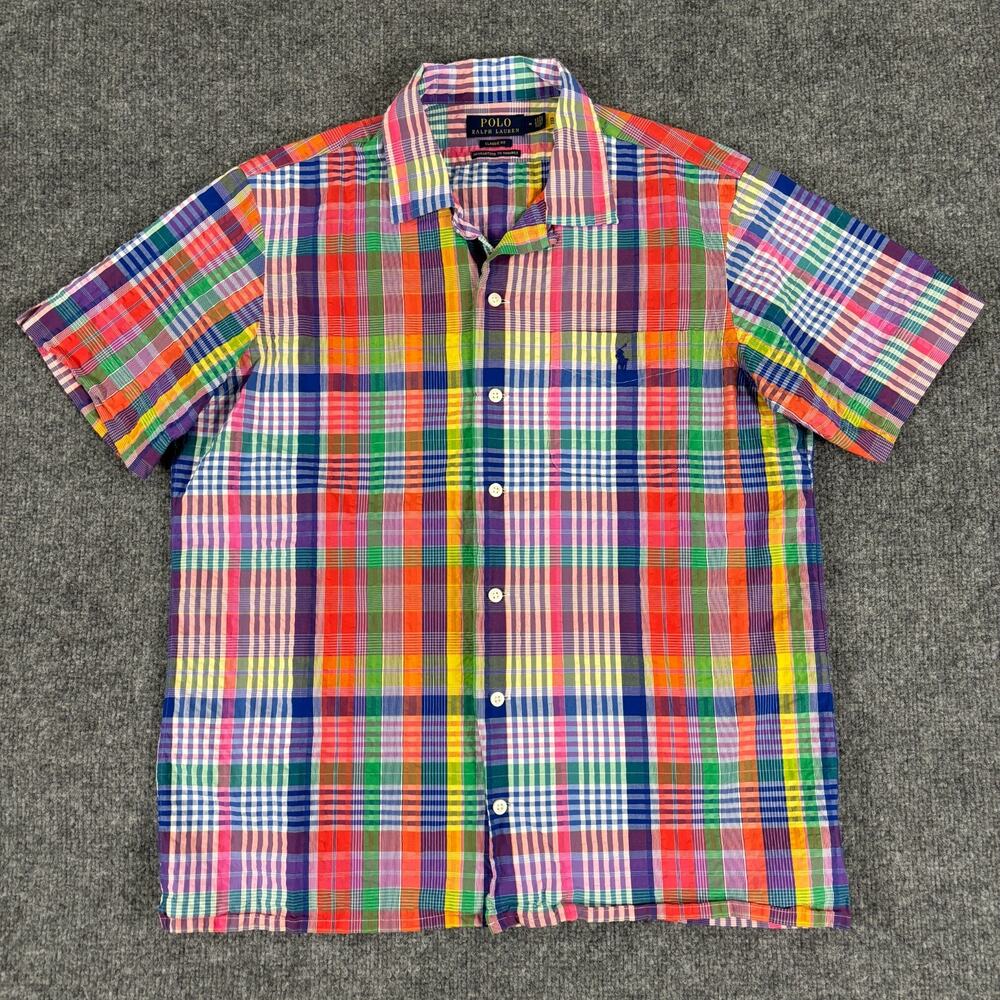 Polo Ralph Lauren Guaranteed to Wrinkle Button Front Shirt Size Medium Plaid